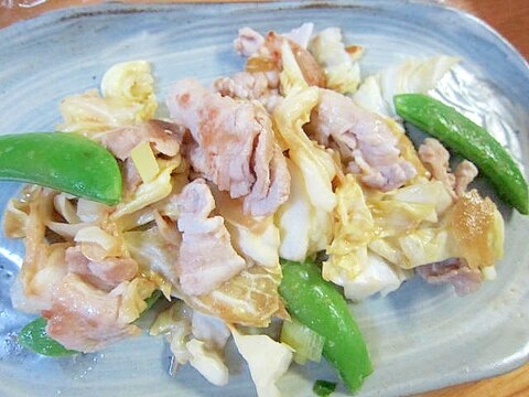 きゃべつエンドウ豆豚肉葱生姜醤油焼き